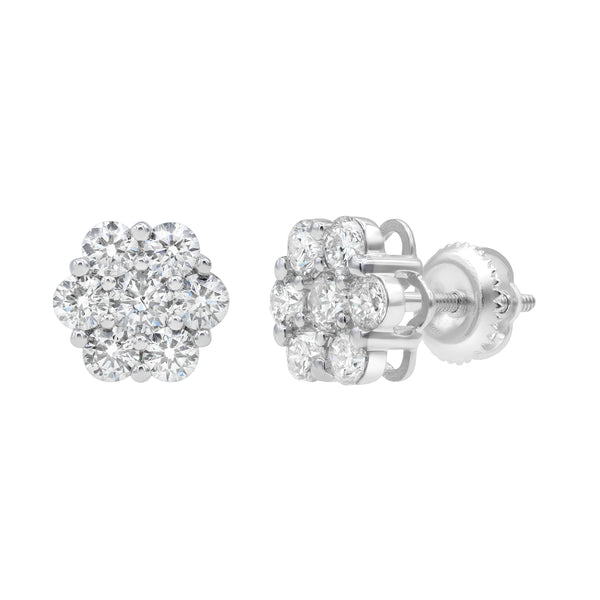 LuvMyJewelry Mirage 14K White Gold Flower Cluster Diamond Earrings - 2.07 Ct