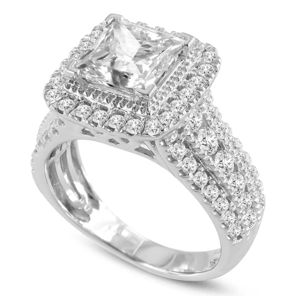 LuvMyJewelry Miroslava 14K White Gold Princess Cut Lab Grown Diamond Halo Engagement Ring - 3.85 Ct