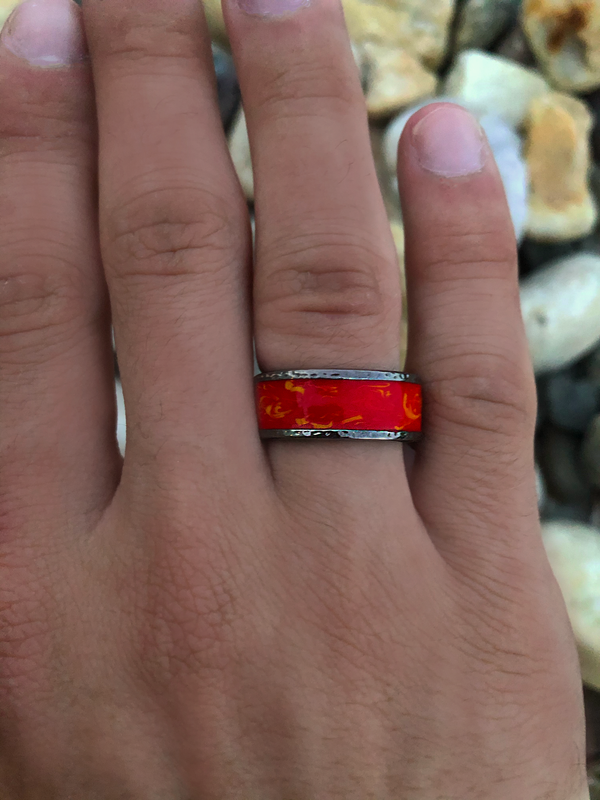 LuvMyJewelry Mista Lava Black Rhodium Plated Sterling Silver Textured Red Orange Enamel Band Ring