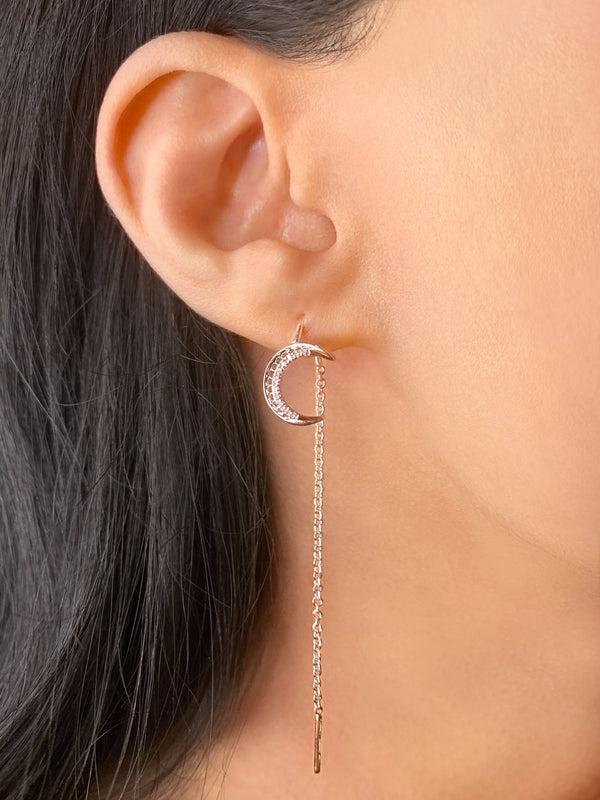 LuvMyJewelry Moon Crescent Tack-In Diamond Earrings In 14K White Gold