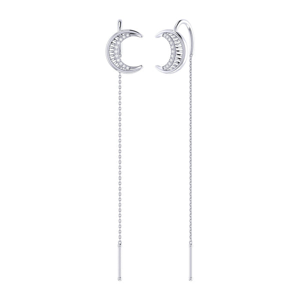LuvMyJewelry Moon Crescent Tack-In Diamond Earrings in 14K White Gold