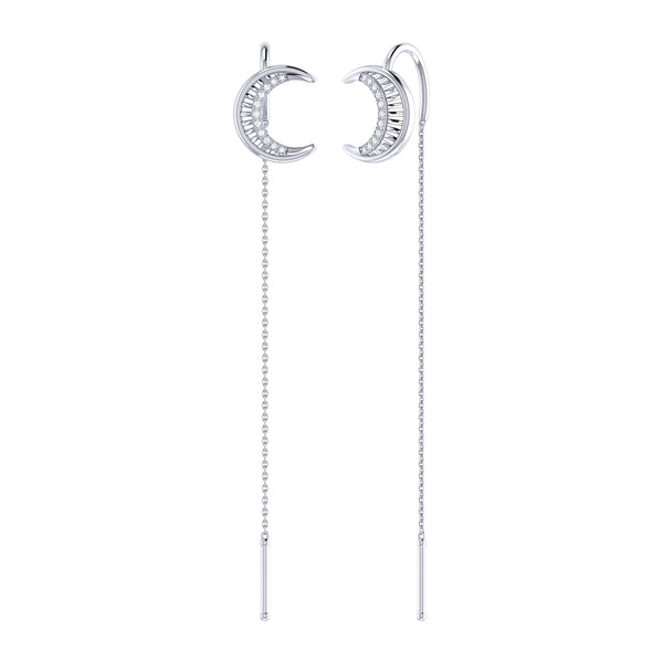 LuvMyJewelry Moon Crescent Tack-In Diamond Earrings in Sterling Silver