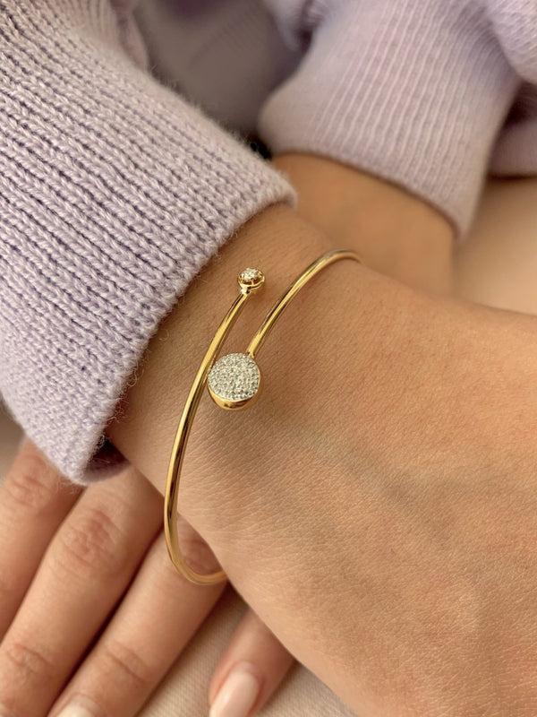 LuvMyJewelry Moon-Crossed Lovers Adjustable Diamond Bangle In 14K Yellow Gold Vermeil On Sterling Silver