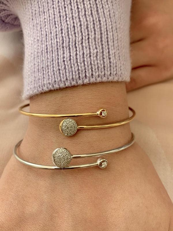 LuvMyJewelry Moon-Crossed Lovers Adjustable Diamond Bangle In 14K Yellow Gold Vermeil On Sterling Silver