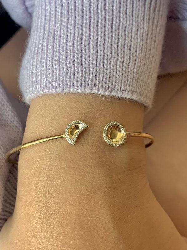 LuvMyJewelry Moon Phases Adjustable Diamond Cuff In 14K Yellow Gold