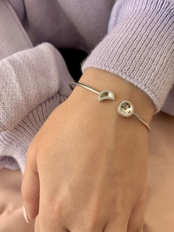 LuvMyJewelry Moon Phases Adjustable Diamond Cuff In Sterling Silver