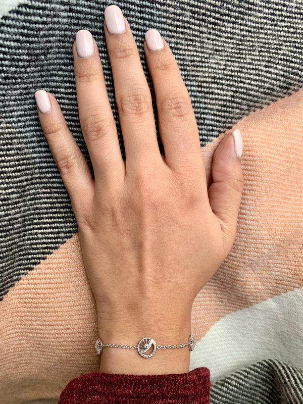 LuvMyJewelry Moon Phases Diamond Bracelet In Sterling Silver