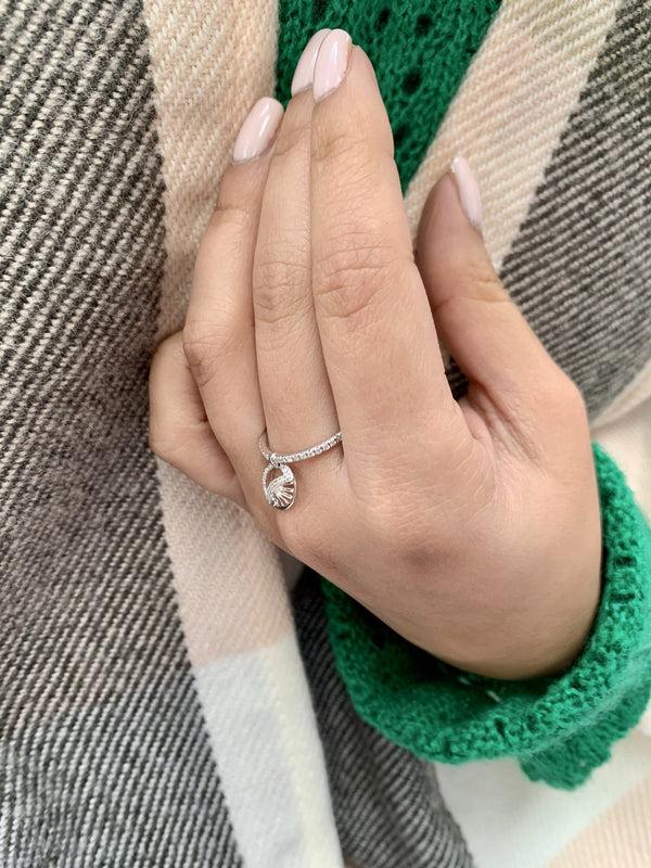 LuvMyJewelry Moon Phases Diamond Charm Ring In 14K White Gold