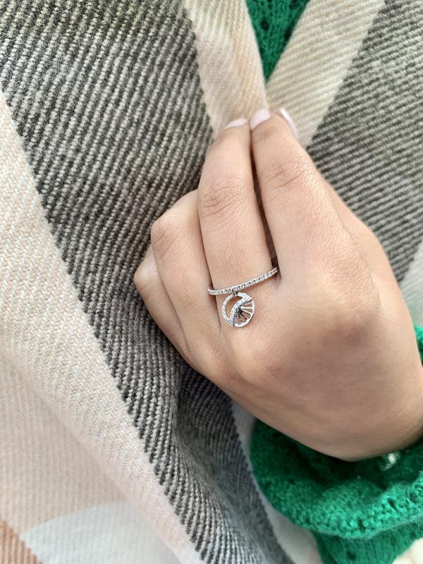 LuvMyJewelry Moon Phases Diamond Charm Ring In 14K White Gold