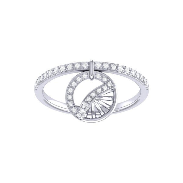 LuvMyJewelry Moon Phases Diamond Charm Ring in 14K White Gold