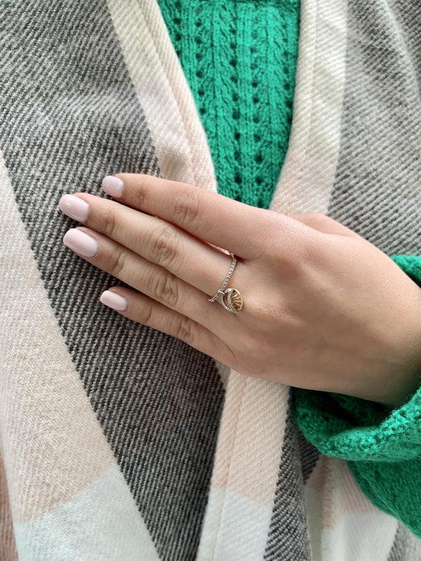 LuvMyJewelry Moon Phases Diamond Charm Ring In 14K Yellow Gold