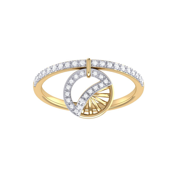 LuvMyJewelry Moon Phases Diamond Charm Ring in 14K Yellow Gold