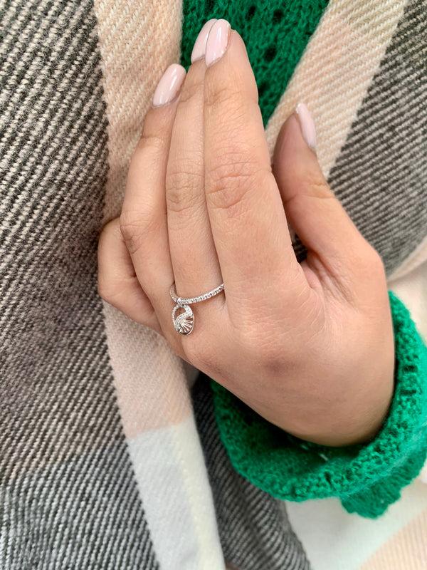 LuvMyJewelry Moon Phases Diamond Charm Ring In Sterling Silver