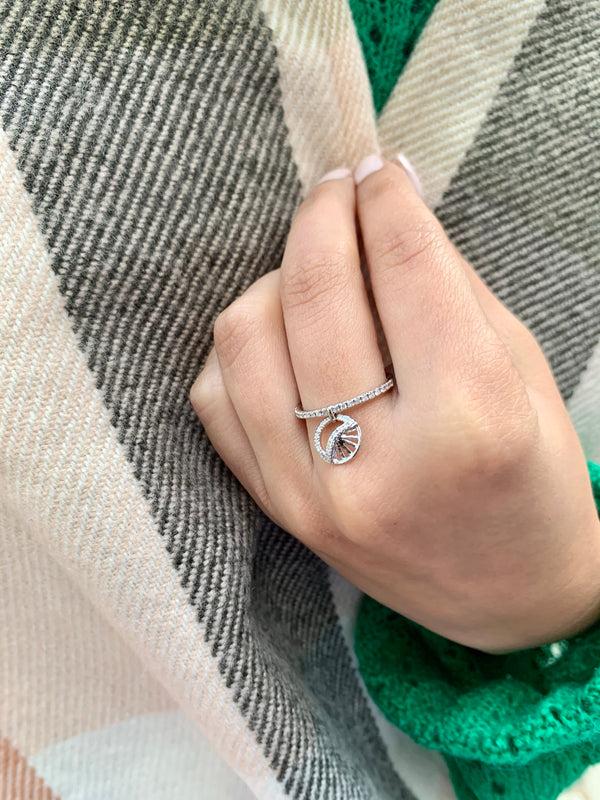 LuvMyJewelry Moon Phases Diamond Charm Ring In Sterling Silver