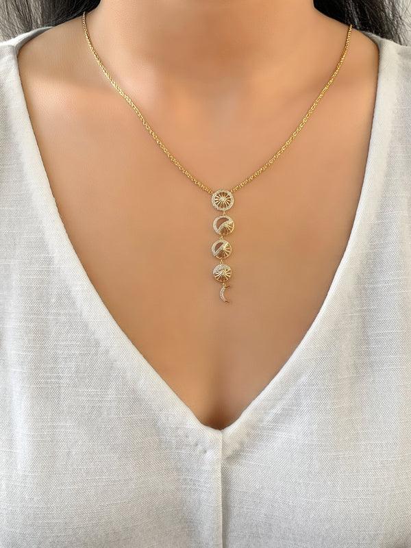 LuvMyJewelry Moon Phases Diamond Necklace In 14K Yellow Gold