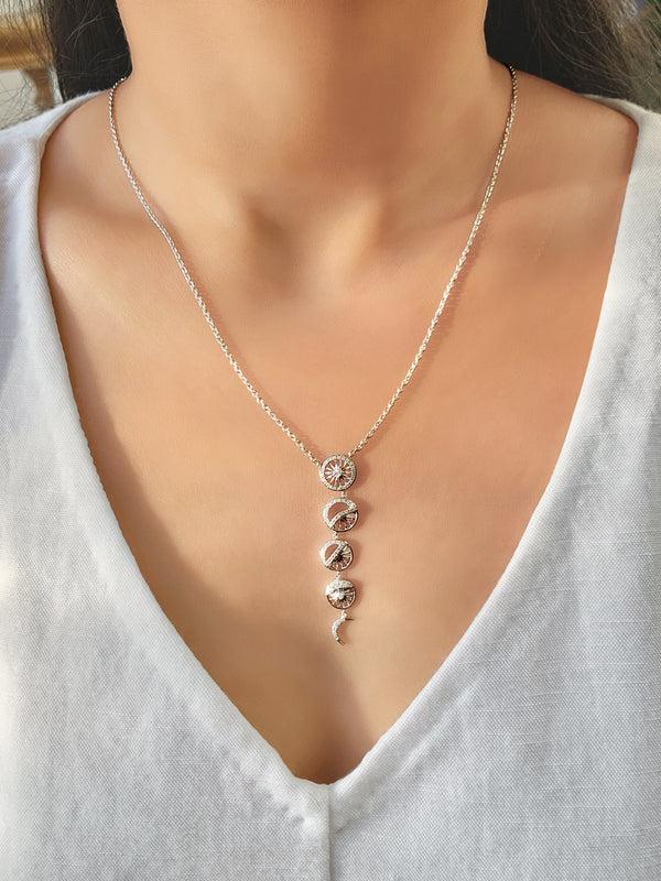 LuvMyJewelry Moon Phases Diamond Necklace In Sterling Silver