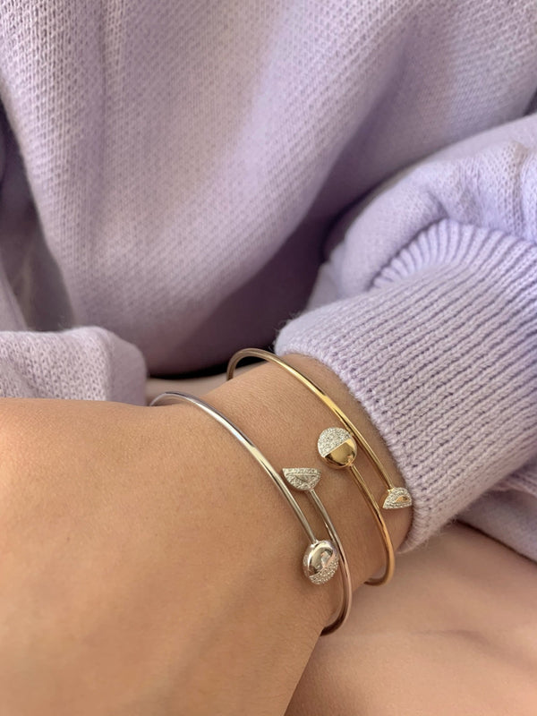 LuvMyJewelry Moon Stages Adjustable Diamond Bangle In 14K Yellow Gold Vermeil On Sterling Silver