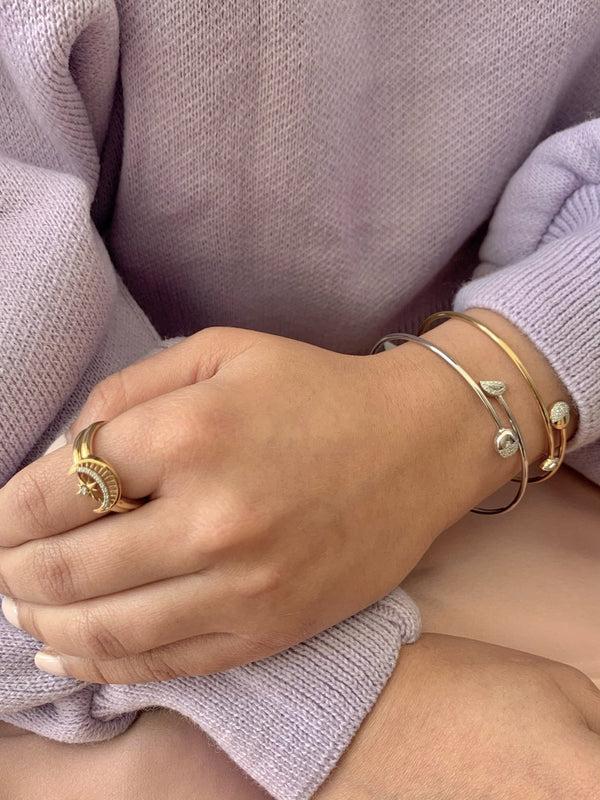 LuvMyJewelry Moon Stages Adjustable Diamond Bangle In 14K Yellow Gold Vermeil On Sterling Silver