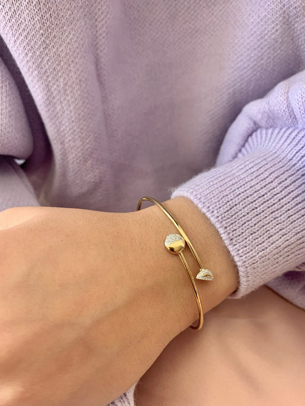 LuvMyJewelry Moon Stages Adjustable Diamond Bangle In 14K Yellow Gold
