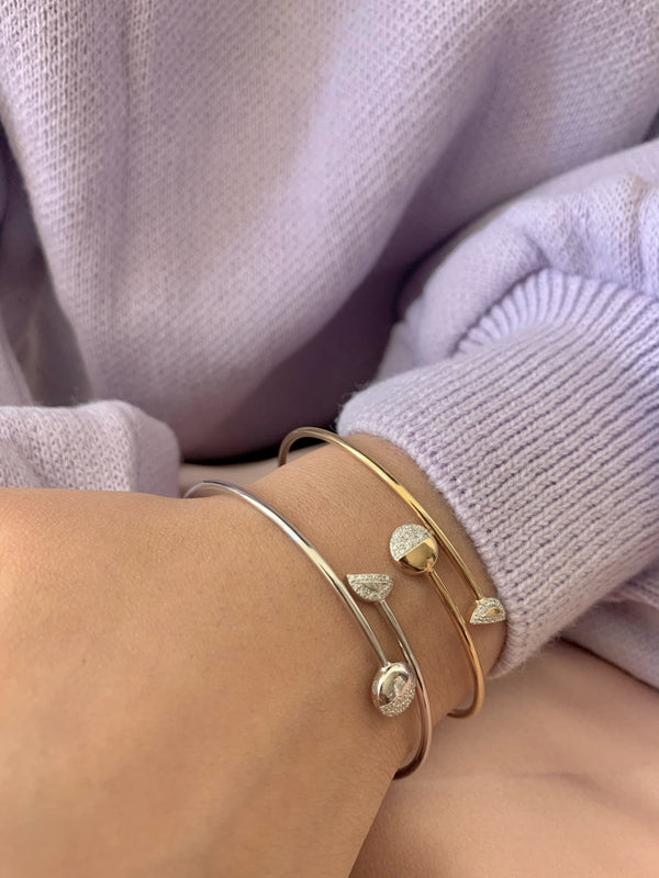 LuvMyJewelry Moon Stages Adjustable Diamond Bangle In Sterling Silver