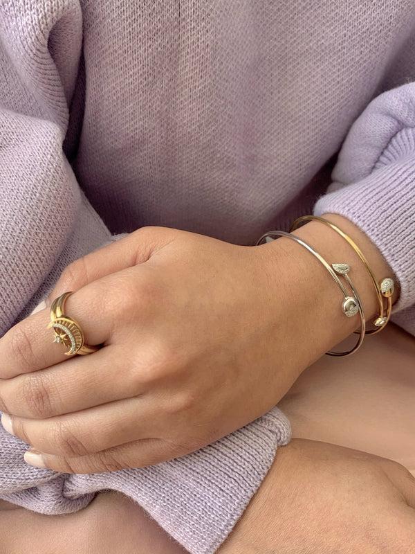 LuvMyJewelry Moon Stages Adjustable Diamond Bangle In Sterling Silver