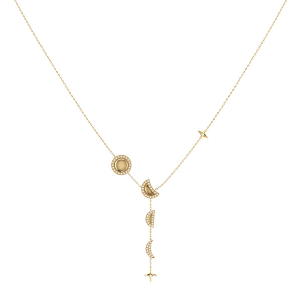LuvMyJewelry Moon Stages Diamond Y Necklace In 14K Yellow Gold Vermeil On Sterling Silver