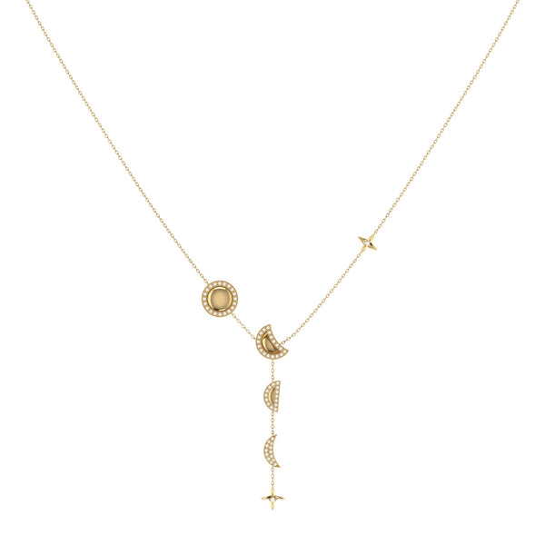 LuvMyJewelry Moon Stages Diamond Y Necklace In 14K Yellow Gold