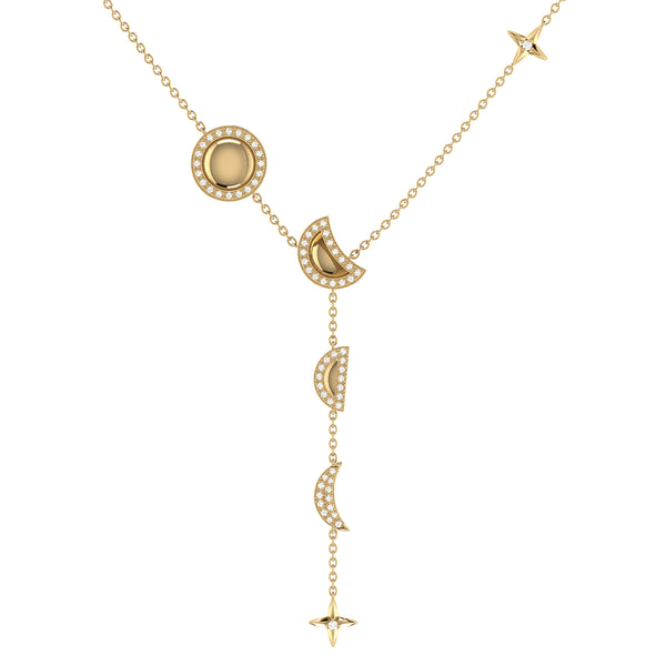 LuvMyJewelry Moon Stages Diamond Y Necklace in 14K Yellow Gold Vermeil on Sterling Silver