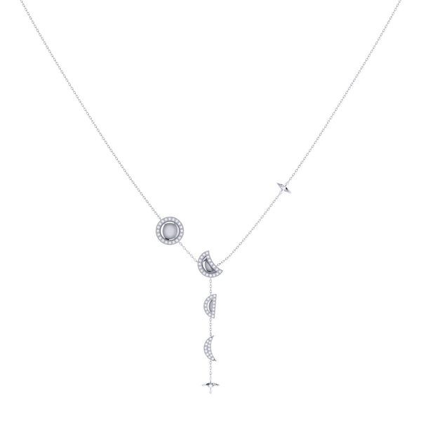 LuvMyJewelry Moon Stages Diamond Y Necklace In Sterling Silver