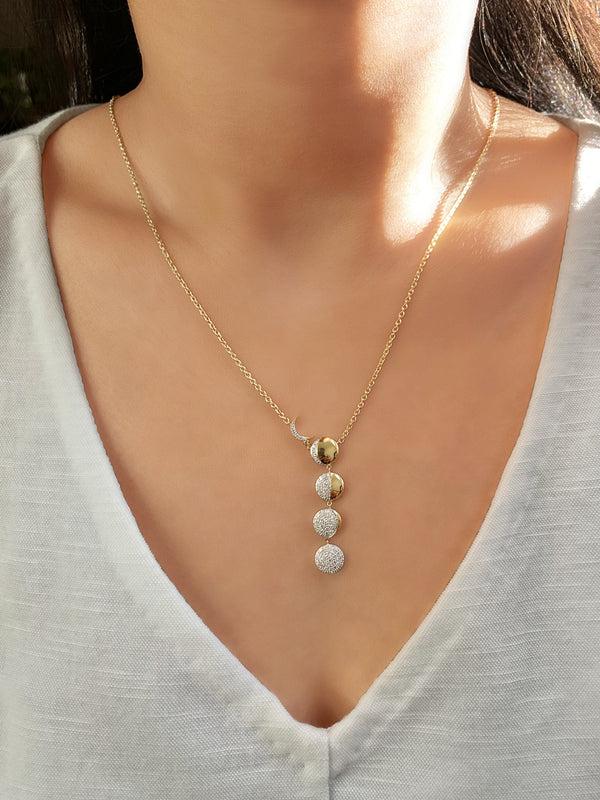 LuvMyJewelry Moon Transformation Diamond Necklace In 14K Yellow Gold Vermeil On Sterling Silver