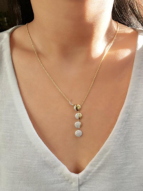 LuvMyJewelry Moon Transformation Diamond Necklace In 14K Yellow Gold