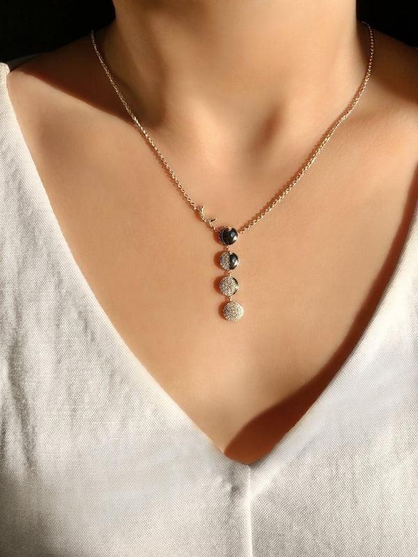 LuvMyJewelry Moon Transformation Diamond Necklace In Sterling Silver