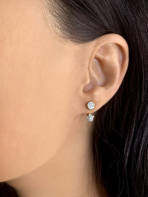 LuvMyJewelry Moon Transformation Star Diamond Stud Earrings In 14K Yellow Gold