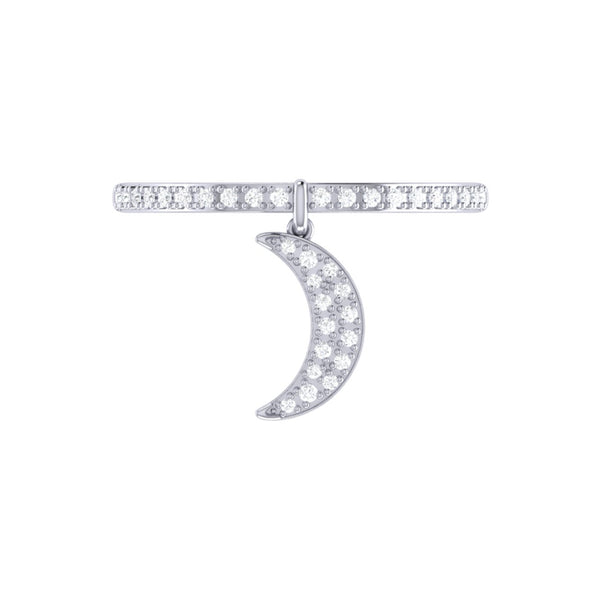 LuvMyJewelry Moonlit Diamond Charm Ring In 14K White Gold