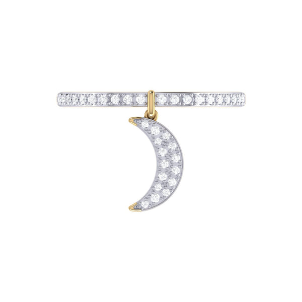 LuvMyJewelry Moonlit Diamond Charm Ring In 14K Yellow Gold