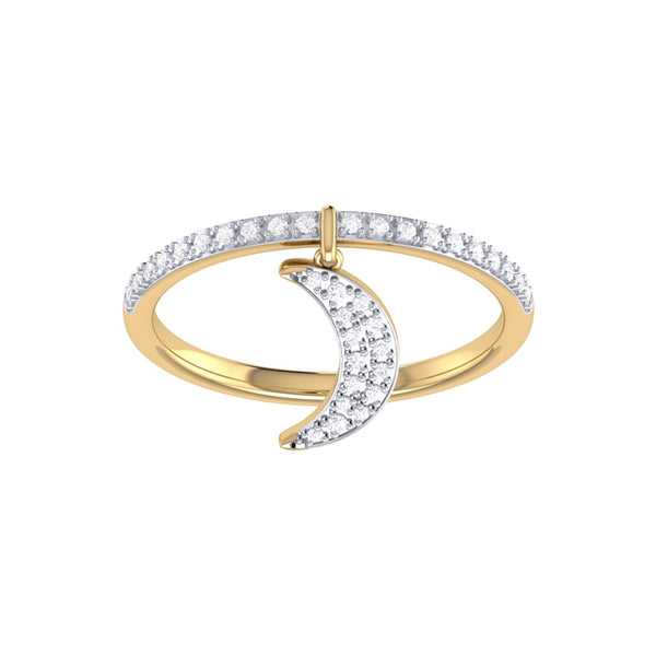 LuvMyJewelry Moonlit Diamond Charm Ring in 14K Yellow Gold