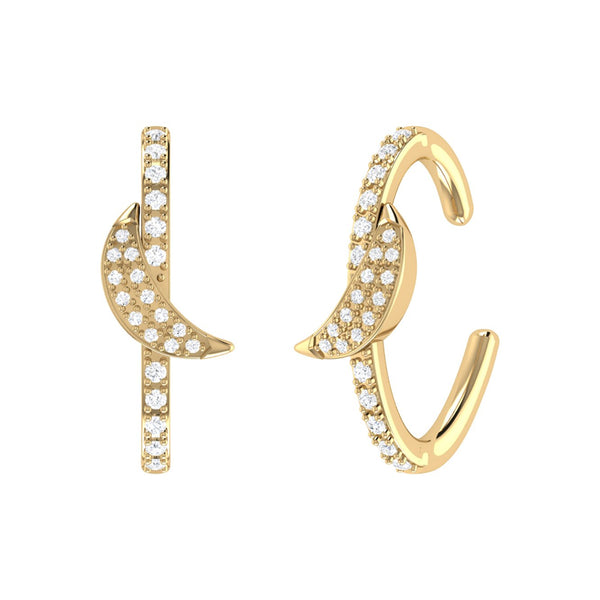 LuvMyJewelry Moonlit Diamond Ear Cuffs in 14K Yellow Gold
