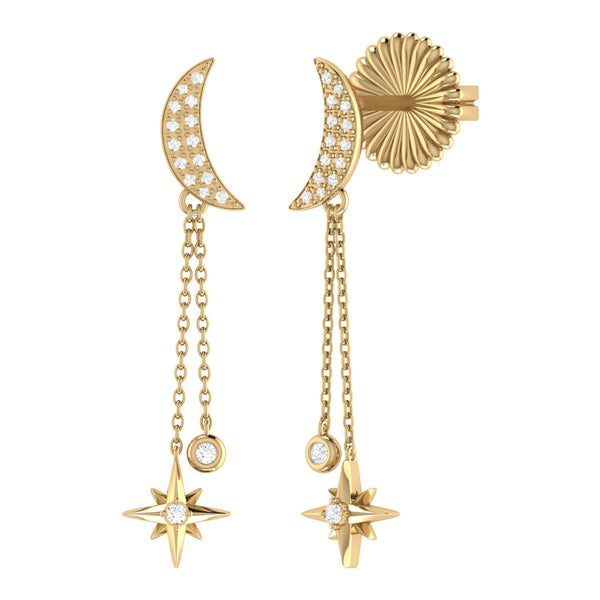 LuvMyJewelry Moonlit Drop Star Diamond Earrings in 14K Yellow Gold Vermeil on Sterling Silver