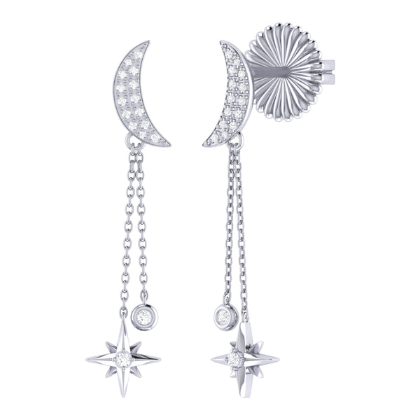 LuvMyJewelry Moonlit Drop Star Diamond Earrings in Sterling Silver