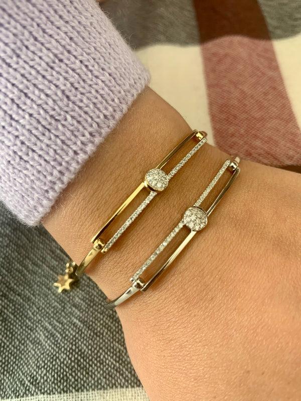 LuvMyJewelry Moonlit Phases Diamond Bangle In 14K White Gold