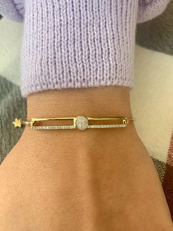 LuvMyJewelry Moonlit Phases Diamond Bangle In 14K Yellow Gold