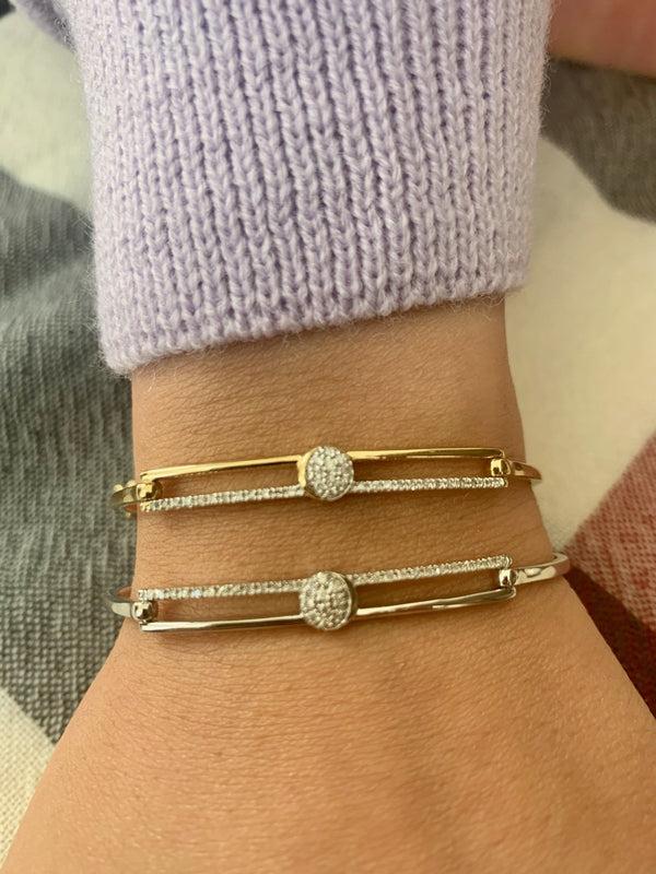 LuvMyJewelry Moonlit Phases Diamond Bangle In 14K Yellow Gold