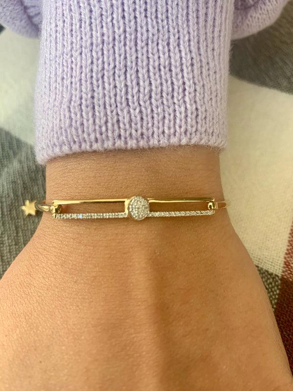 LuvMyJewelry Moonlit Phases Diamond Bangle In 14K Yellow Gold Vermeil On Sterling Silver