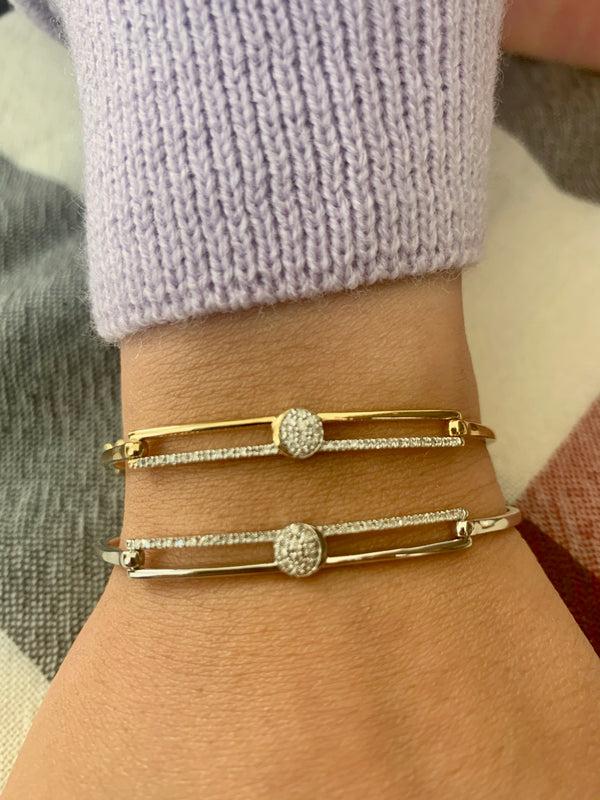 LuvMyJewelry Moonlit Phases Diamond Bangle In 14K Yellow Gold Vermeil On Sterling Silver