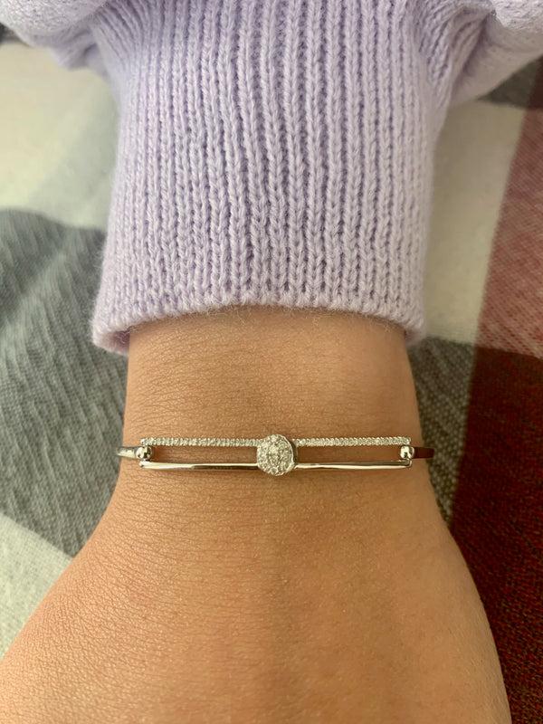 LuvMyJewelry Moonlit Phases Diamond Bangle In Sterling Silver