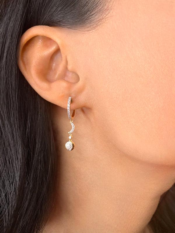 LuvMyJewelry Moonlit Phases Diamond Hoop Earrings In 14K Yellow Gold Vermeil On Sterling Silver