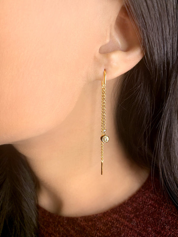 LuvMyJewelry Moonlit Phases Tack-In Diamond Earrings In 14K Yellow Gold Vermeil On Sterling Silver