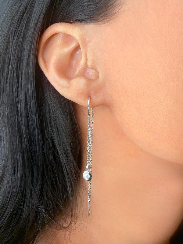 LuvMyJewelry Moonlit Phases Tack-In Diamond Earrings In Sterling Silver