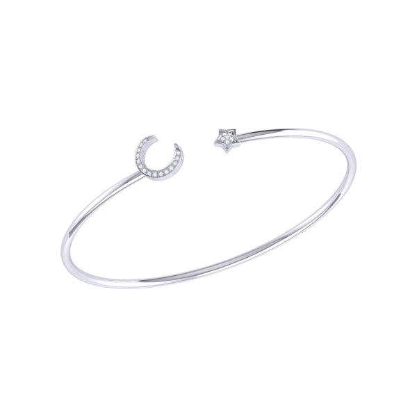 LuvMyJewelry Moonlit Star Adjustable Diamond Cuff in 14K White Gold