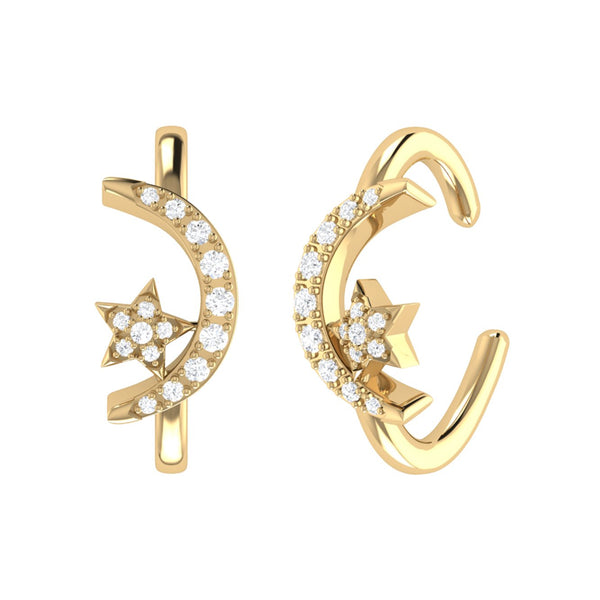 LuvMyJewelry Moonlit Star Diamond Ear Cuffs in 14K Yellow Gold Vermeil on Sterling Silver